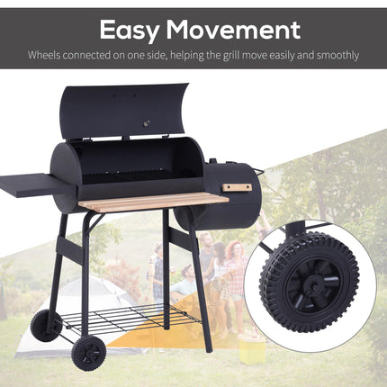 Portable Charcoal BBQ Grill with Smoker and Thermometer - Black