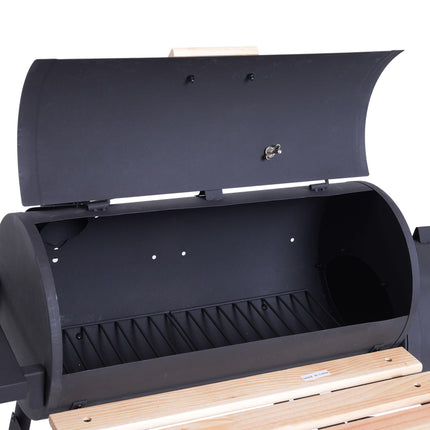 Portable Charcoal BBQ Grill with Smoker and Thermometer - Black