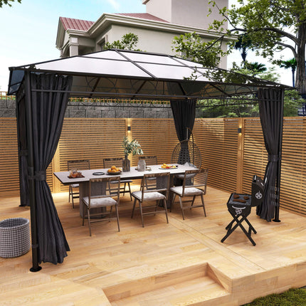 3 x 3m Hardtop Gazebo with UV Resistant Polycarbonate Roof, Steel & Aluminium Frame, Garden Pavilion with Curtains - Grey