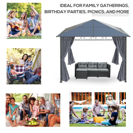 3 x 3m Hardtop Gazebo with UV Resistant Polycarbonate Roof, Steel & Aluminium Frame, Garden Pavilion with Curtains - Grey
