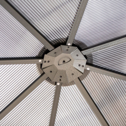 3 x 3m Hardtop Gazebo with UV Resistant Polycarbonate Roof, Steel & Aluminium Frame, Garden Pavilion with Curtains - Grey