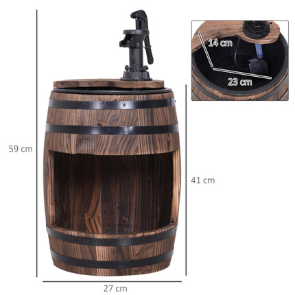 Wood Barrel Patio Water Fountain with Electric Pump and Flower Planter - Carbonized Wood