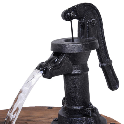 Wood Barrel Patio Water Fountain with Electric Pump and Flower Planter - Carbonized Wood