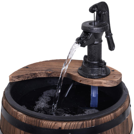 Wood Barrel Patio Water Fountain with Electric Pump and Flower Planter - Carbonized Wood