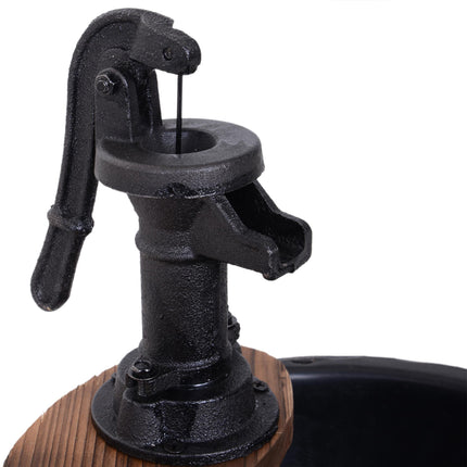 Wood Barrel Patio Water Fountain with Electric Pump and Flower Planter - Carbonized Wood
