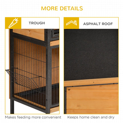2-Floor Wooden Rabbit Hutch with Metal Frame, Ramp & Slide-Out Tray - Light Yellow Black