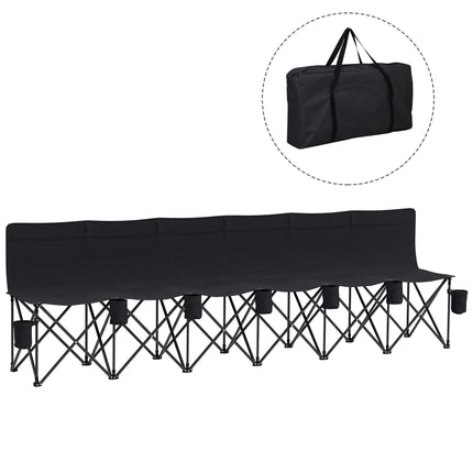 6 Seater Folding Sports Bench with Cup Holders - Black