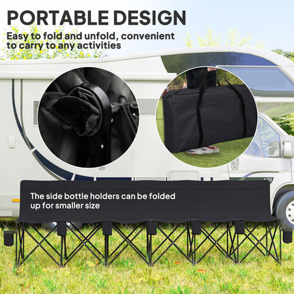 6 Seater Folding Sports Bench with Cup Holders - Black