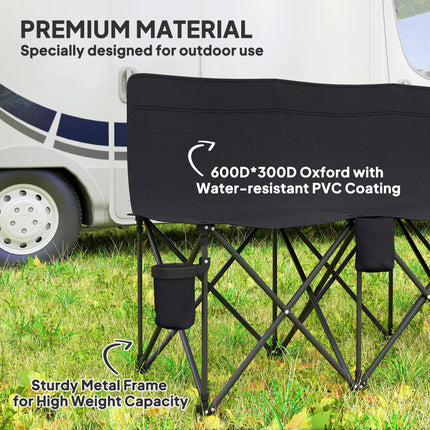 6 Seater Folding Sports Bench with Cup Holders - Black