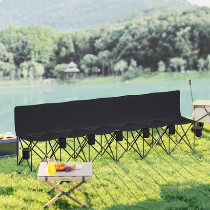 6 Seater Folding Sports Bench with Cup Holders - Black