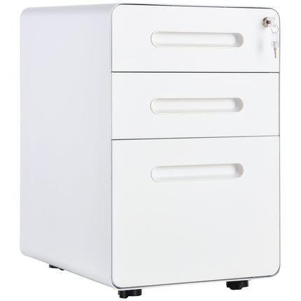 3-Drawer Lockable Mobile File Cabinet with Wheels Fully Assembled - White