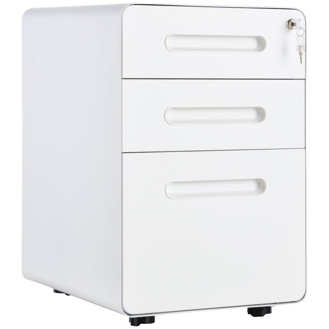 3-Drawer Lockable Mobile File Cabinet with Wheels Fully Assembled - White