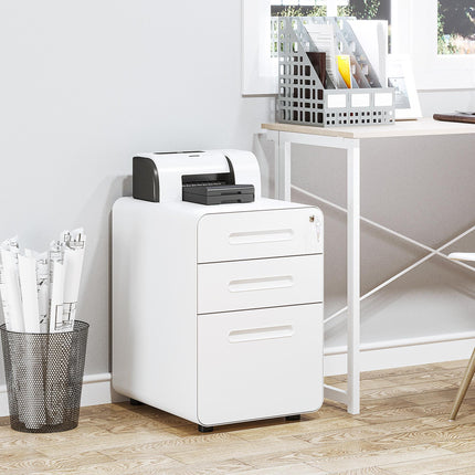 3-Drawer Lockable Mobile File Cabinet with Wheels Fully Assembled - White
