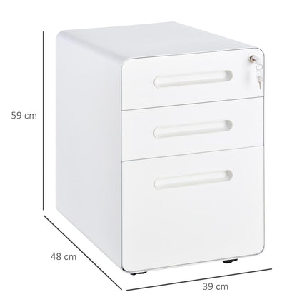 3-Drawer Lockable Mobile File Cabinet with Wheels Fully Assembled - White