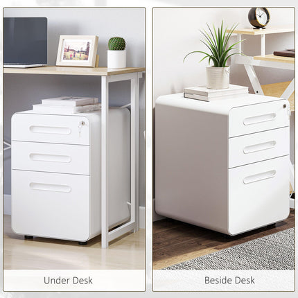 3-Drawer Lockable Mobile File Cabinet with Wheels Fully Assembled - White