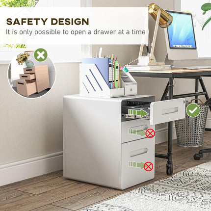 3-Drawer Lockable Mobile File Cabinet with Wheels Fully Assembled - White