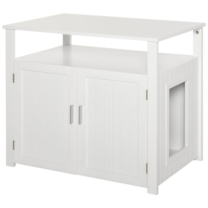 Wooden Cat Litter Box Enclosure with Adjustable Interior Wall & Large Tabletop - White