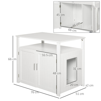 Wooden Cat Litter Box Enclosure with Adjustable Interior Wall & Large Tabletop - White