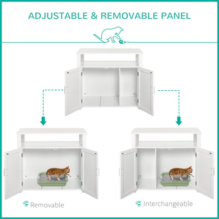 Wooden Cat Litter Box Enclosure with Adjustable Interior Wall & Large Tabletop - White