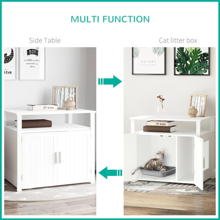 Wooden Cat Litter Box Enclosure with Adjustable Interior Wall & Large Tabletop - White