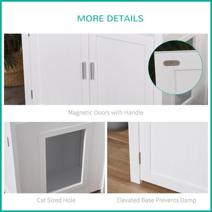 Wooden Cat Litter Box Enclosure with Adjustable Interior Wall & Large Tabletop - White