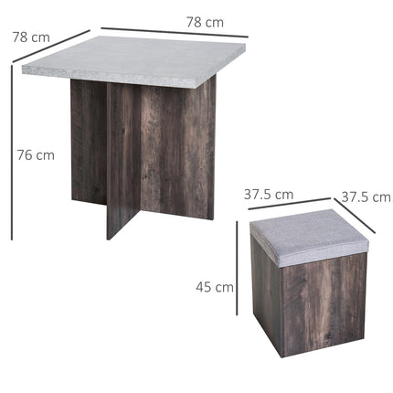5PC Wooden Garden Patio Dining Set with 4 Storage Stools and Cushions Space Saving Design - Wood Grain
