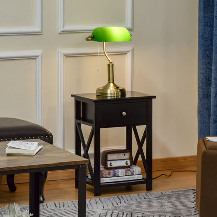 Banker's Desk Table Lamp with Pull Rope Switch and Green Glass Shade - Antique Bronze