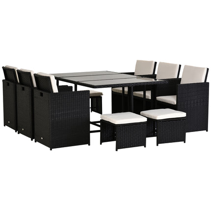 11 Piece 10 Seater Rattan Garden Furniture Set with Cushions - Black