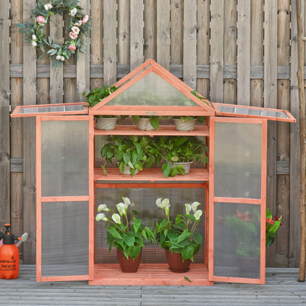 3 Tier Wooden Cold Frame Greenhouse with Polycarbonate Panels - Orange