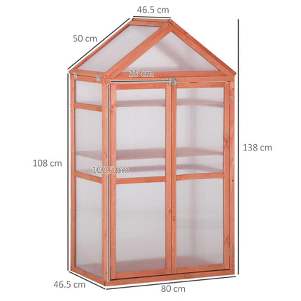 3 Tier Wooden Cold Frame Greenhouse with Polycarbonate Panels - Orange