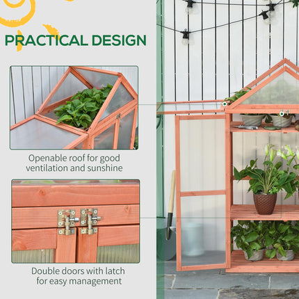 3 Tier Wooden Cold Frame Greenhouse with Polycarbonate Panels - Orange
