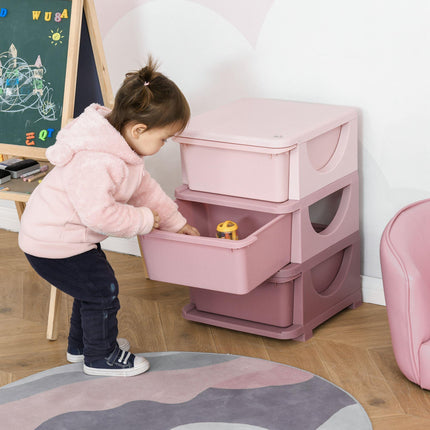 Kids 3-Tier Storage Unit with Drawers Vertical Dresser Toy Organizer for Nursery - Pink