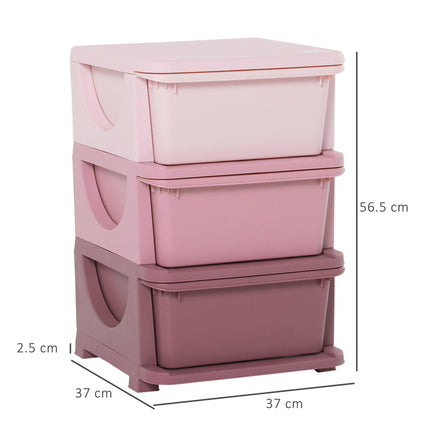 Kids 3-Tier Storage Unit with Drawers Vertical Dresser Toy Organizer for Nursery - Pink