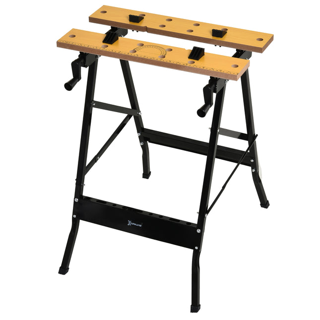 4-in-1 Folding Work Bench with Adjustable Clamping Pegs and Saw Horse Table - Black