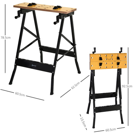 4-in-1 Folding Work Bench with Adjustable Clamping Pegs and Saw Horse Table - Black