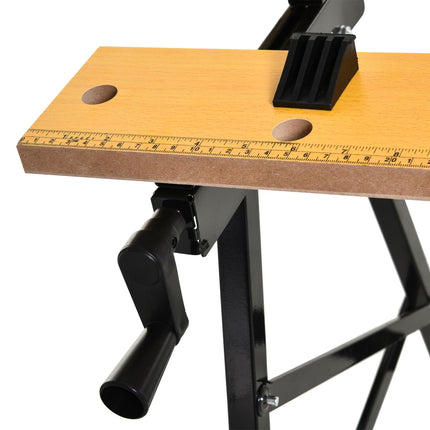 4-in-1 Folding Work Bench with Adjustable Clamping Pegs and Saw Horse Table - Black