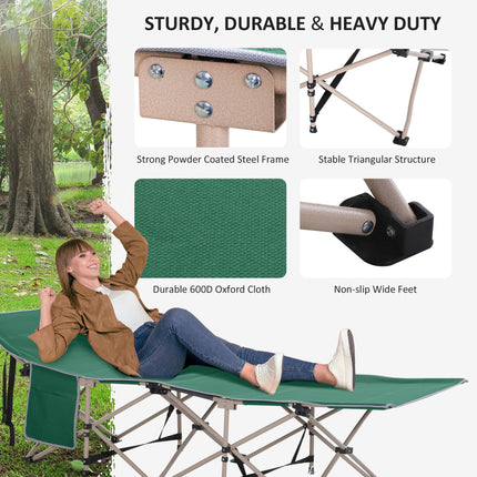 Military Portable Folding Camping Cot with Steel Frame - Green