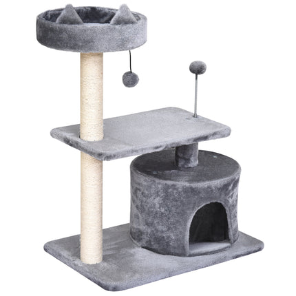 Cats 3-Tier Sisal Rope Scratching Post with Toys - Grey