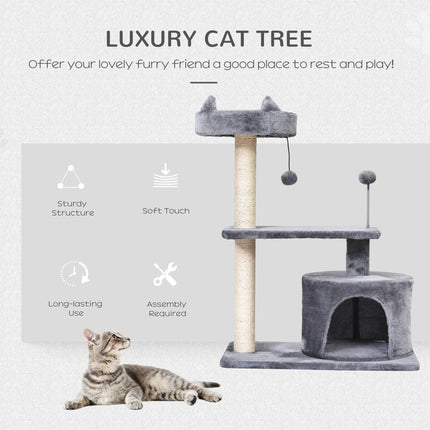 Cats 3-Tier Sisal Rope Scratching Post with Toys - Grey