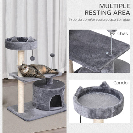 Cats 3-Tier Sisal Rope Scratching Post with Toys - Grey