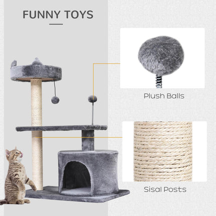 Cats 3-Tier Sisal Rope Scratching Post with Toys - Grey