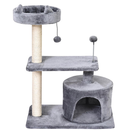 Cats 3-Tier Sisal Rope Scratching Post with Toys - Grey