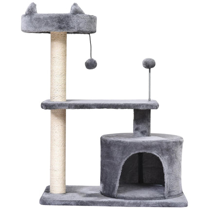 Cats 3-Tier Sisal Rope Scratching Post with Toys - Grey