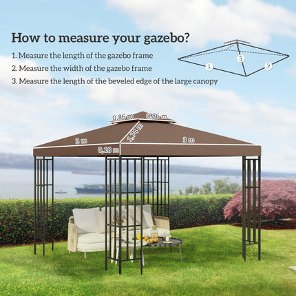 3x3 m Double-Tier Gazebo Canopy Replacement - Coffee