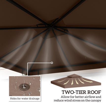 3x3 m Double-Tier Gazebo Canopy Replacement - Coffee