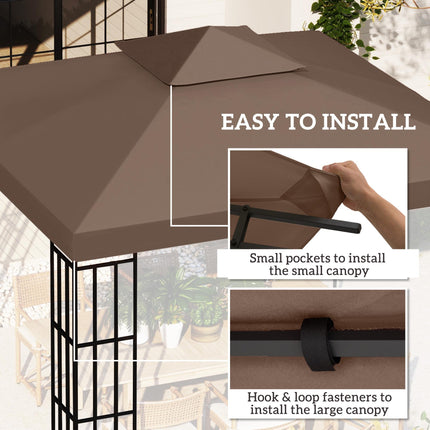 3x3 m Double-Tier Gazebo Canopy Replacement - Coffee