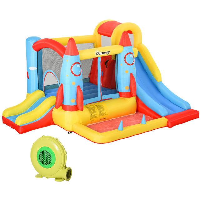 Bounce Castle Inflatable Trampoline Slide Pool Rocket Design 3.3 x 2.65 x 1.85m - Red Blue Yellow