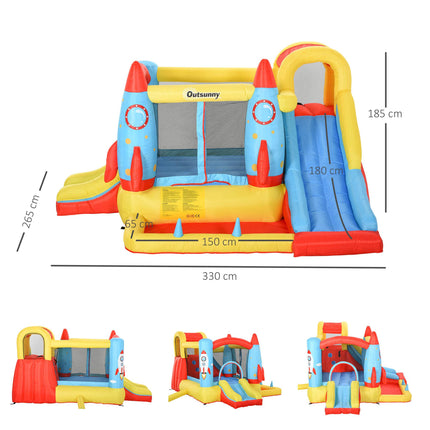 Bounce Castle Inflatable Trampoline Slide Pool Rocket Design 3.3 x 2.65 x 1.85m - Red Blue Yellow