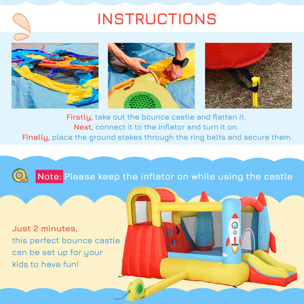 Bounce Castle Inflatable Trampoline Slide Pool Rocket Design 3.3 x 2.65 x 1.85m - Red Blue Yellow