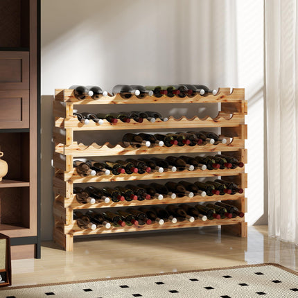6 Tier Wooden Wine Rack Shelf for 72 Bottles - Natural Wood